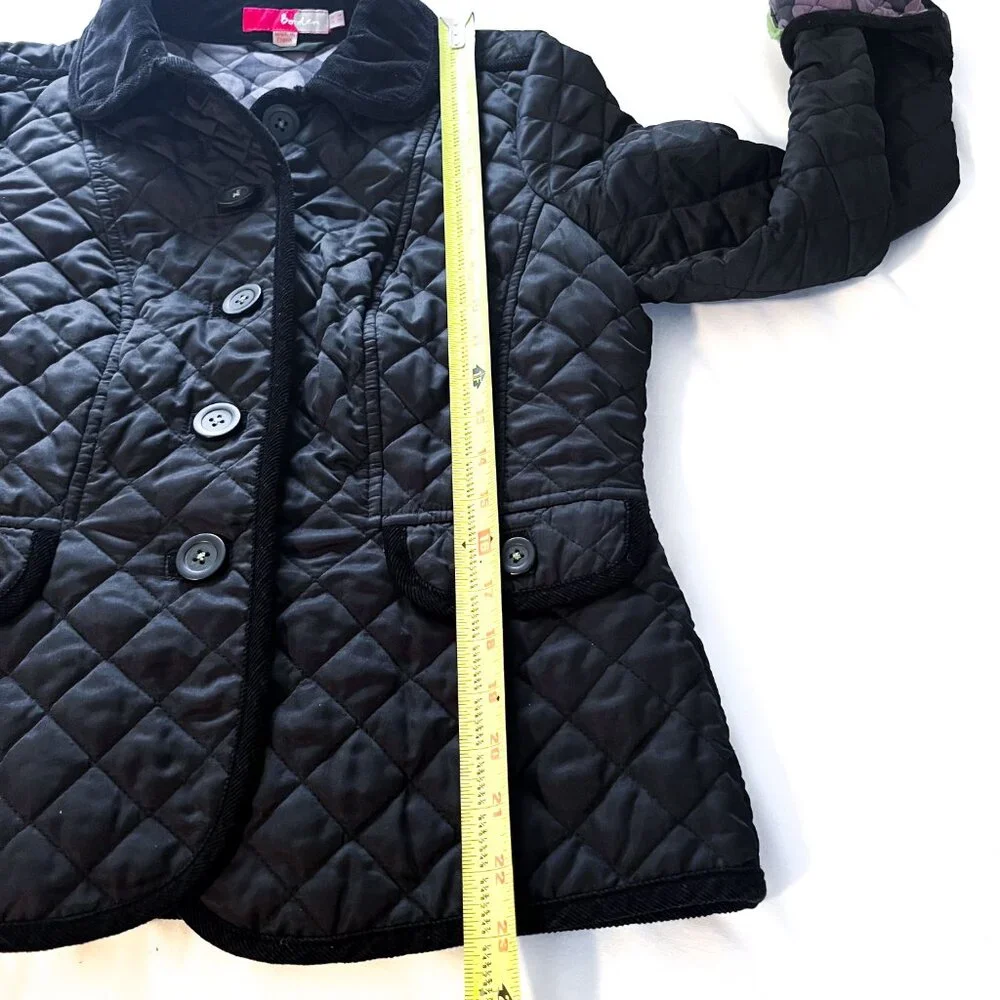 Boden Black Diamond Quilted Jacket with Corduroy Trim Size 6